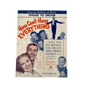 Afraid to Dream Sheet Music 1937 You Cant Have Everything Gordon Revel A Faye‎